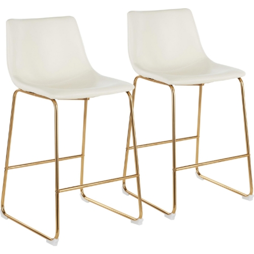 Duke 26" Counter Stool in White Leatherette & Gold Metal (Set of 2)